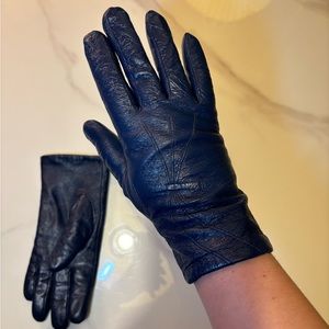 Navy Leather Winter Gloves
